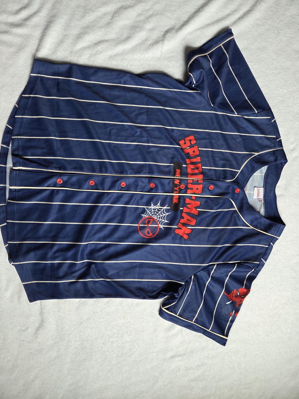 Marvel Spider-Man Navy Blue & Red Striped Baseball Jersey